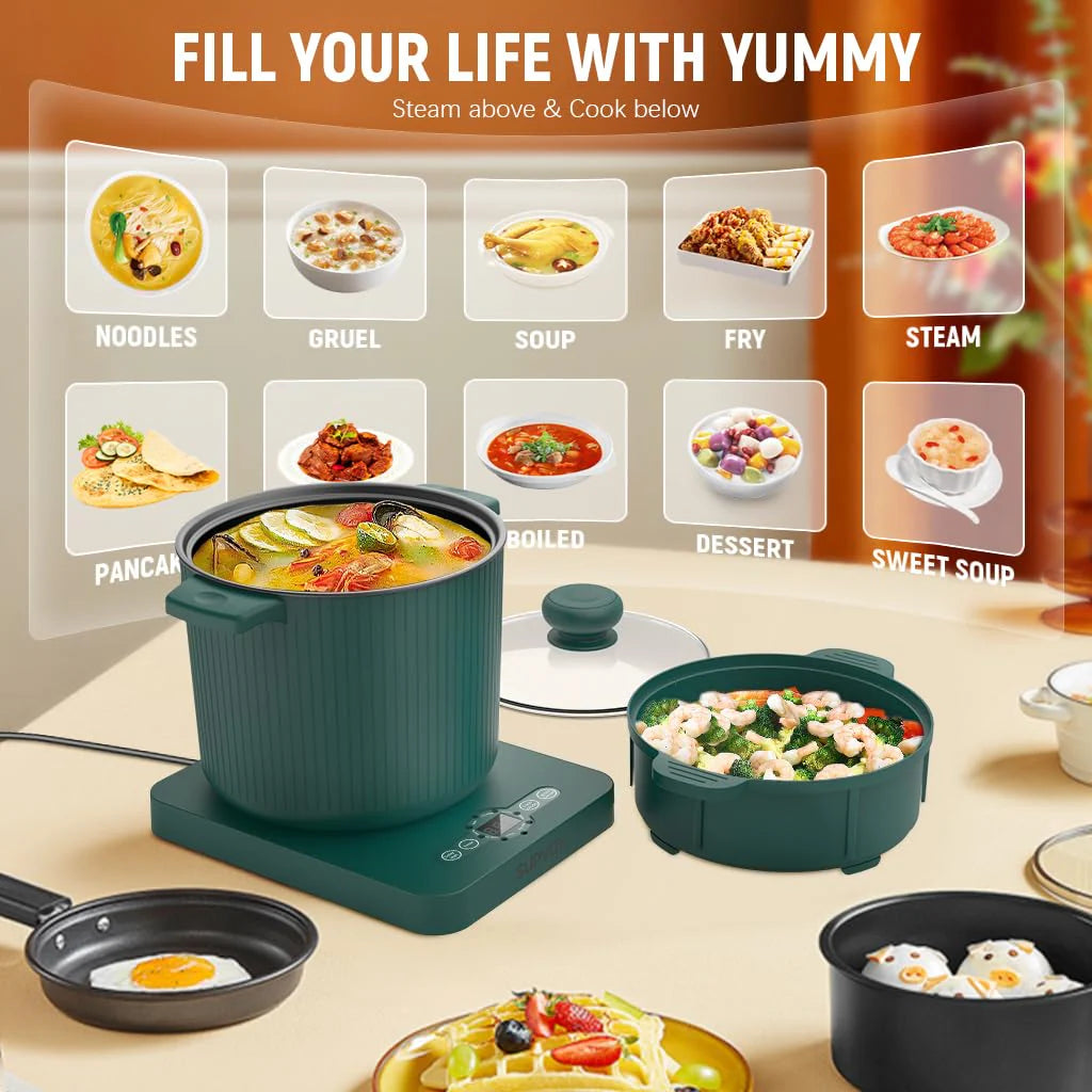 Supvox 650W Electric Cooking Pot and Radiant Cooker with 8 Smart Menus 1.5L Electric Cooker Steamer with Lid Non-stick Electric Cooker Portable Electric Cooking Pot for Steaming, Boiling, Frying