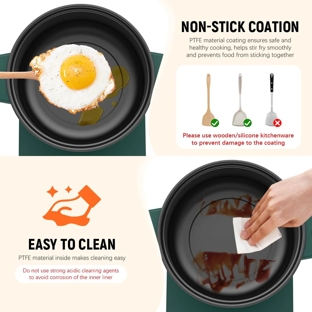 Supvox 650W Electric Cooking Pot and Radiant Cooker with 8 Smart Menus 1.5L Electric Cooker Steamer with Lid Non-stick Electric Cooker Portable Electric Cooking Pot for Steaming, Boiling, Frying