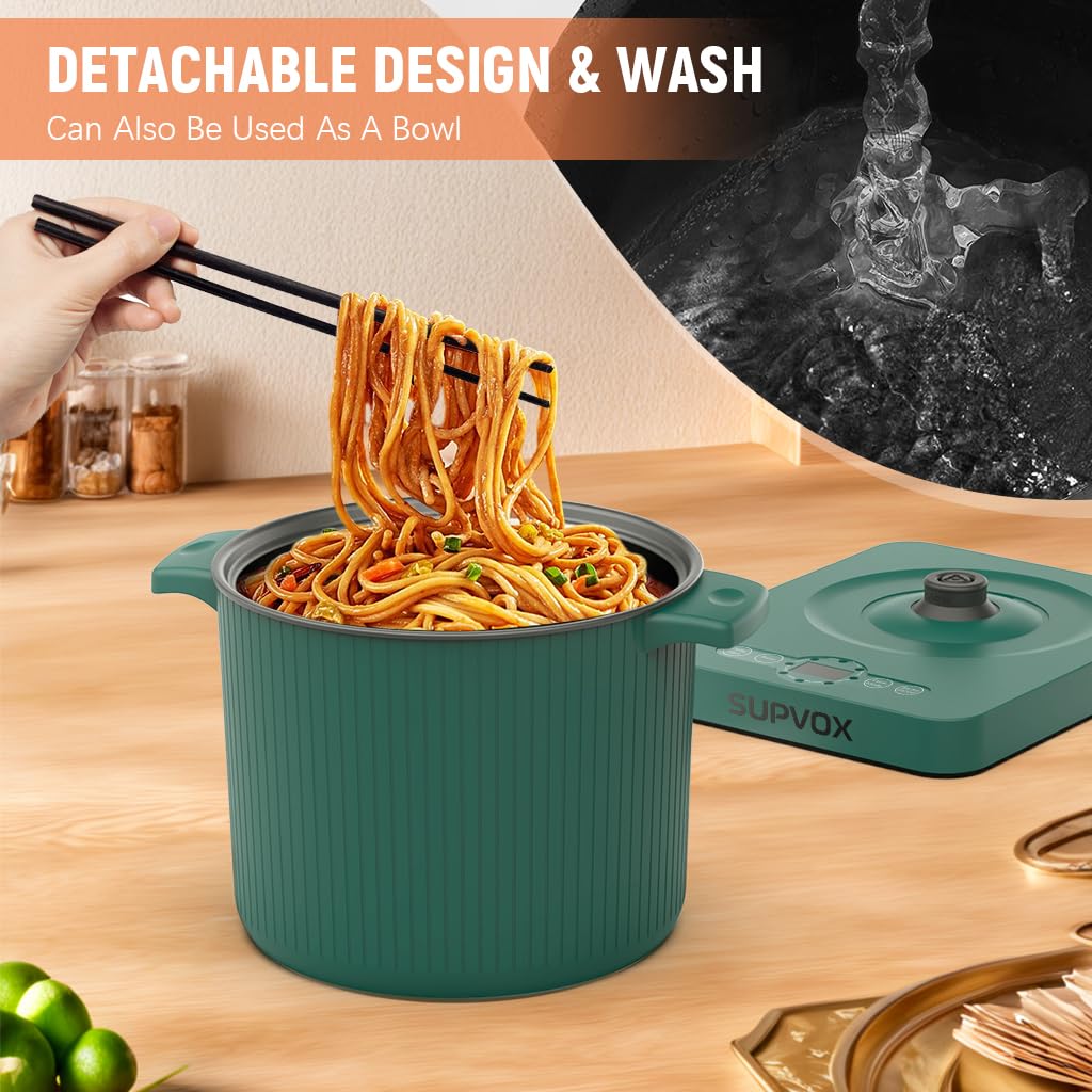 Supvox 650W Electric Cooking Pot and Radiant Cooker with 8 Smart Menus 1.5L Electric Cooker Steamer with Lid Non-stick Electric Cooker Portable Electric Cooking Pot for Steaming, Boiling, Frying