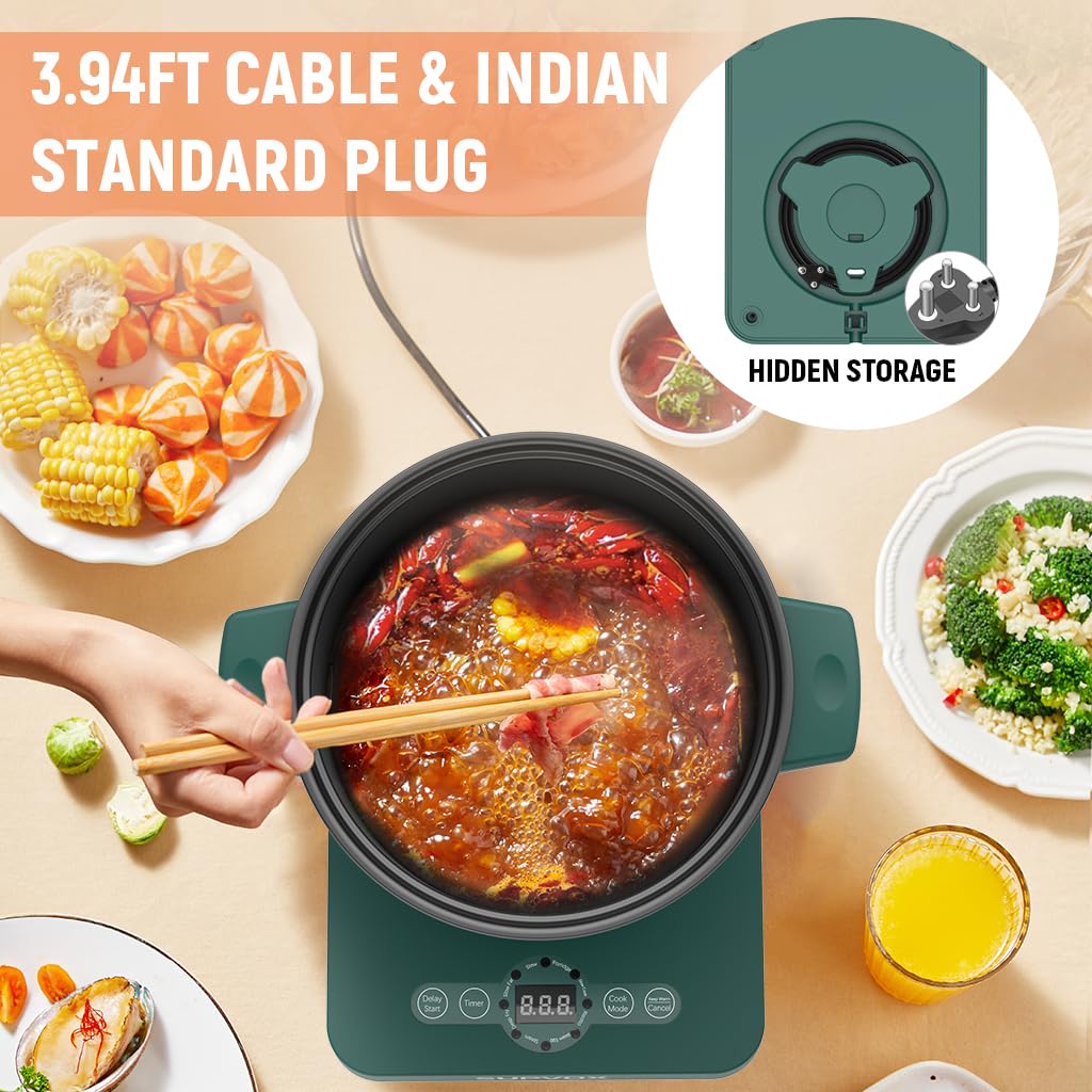 Supvox 650W Electric Cooking Pot and Radiant Cooker with 8 Smart Menus 1.5L Electric Cooker Steamer with Lid Non-stick Electric Cooker Portable Electric Cooking Pot for Steaming, Boiling, Frying