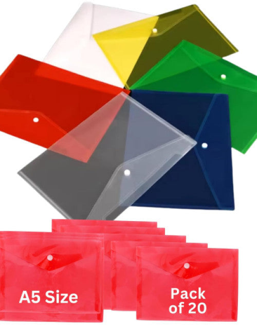Plastic File Folder for Document Envelope Cover, Home and Office Use - Pack of 20 (Multicolour)