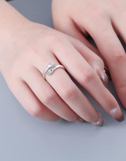 Valentine Stylish Silver Hug Ring and Lucky Owl Eye Ring Green Eye Latest Trendy Stainless Steel Couple Ring